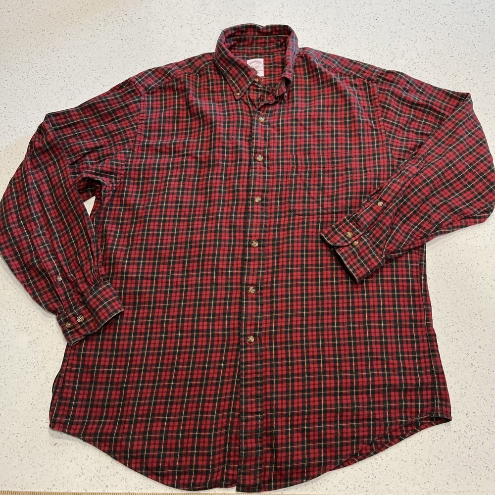 Brooks Brothers Original Polo Shirt Flannel Mens L Red/Tan Checks